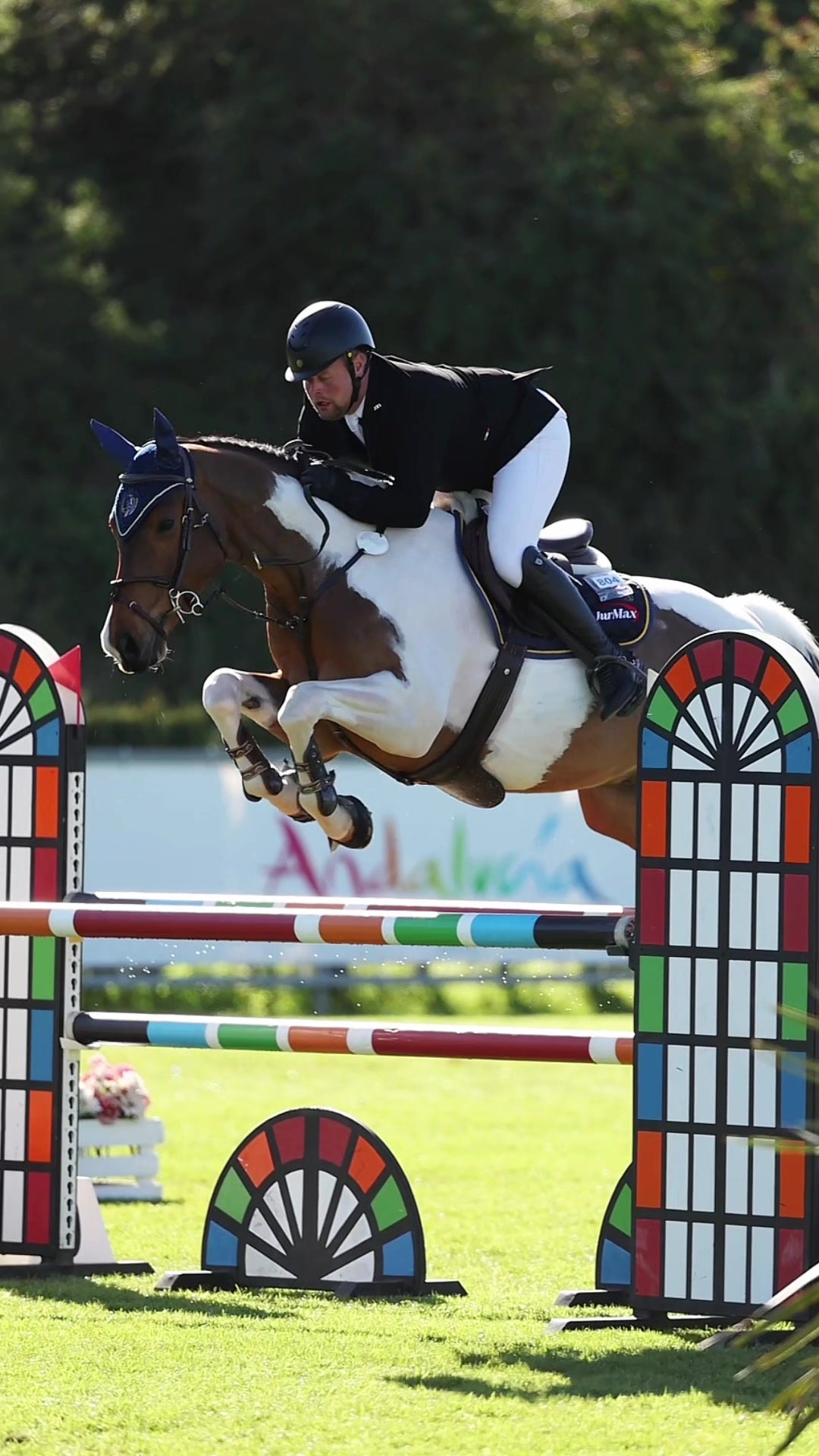 Dan Barnes riding Unikat during a showjumping horse production session at HRB Equestrian